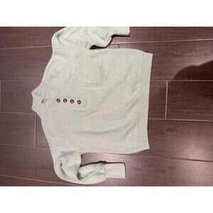 LUNYA Cottonsilk Pocket Knit Henley Sweater light green Sz L/XL